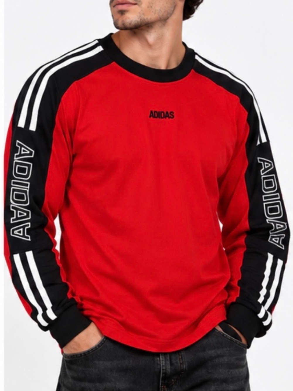 Vintage 2003 Adidas Red Black 3 Stripes Jersey Y2K Men’s L